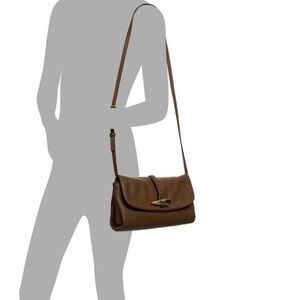 DKNY Brown Leather Crossbody W/Gold Horn Closure Vintage Purse Bag